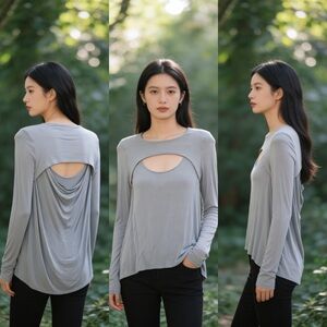 BCBGMaxAzria Light Grey Cutout Layered Long-Sleeve Top